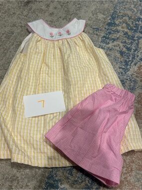 Yellow & Pink Girls' Matching Set with Embroidered Yoke